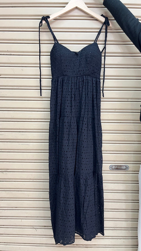 Summer Embroidered Patchwork Spaghetti Straps Flounce Long Dresses